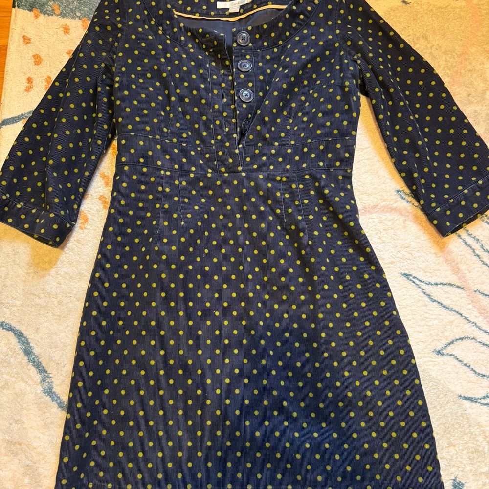 Boden Navy Dress with Green Polka Dots